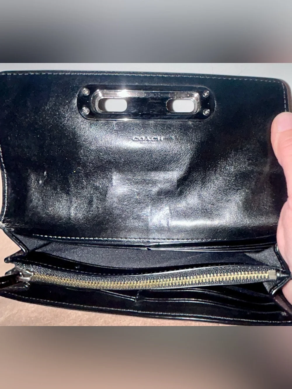 Coach Swagger Slim Envelope Wallet Black pebbled leather & Turn Lock Hardware